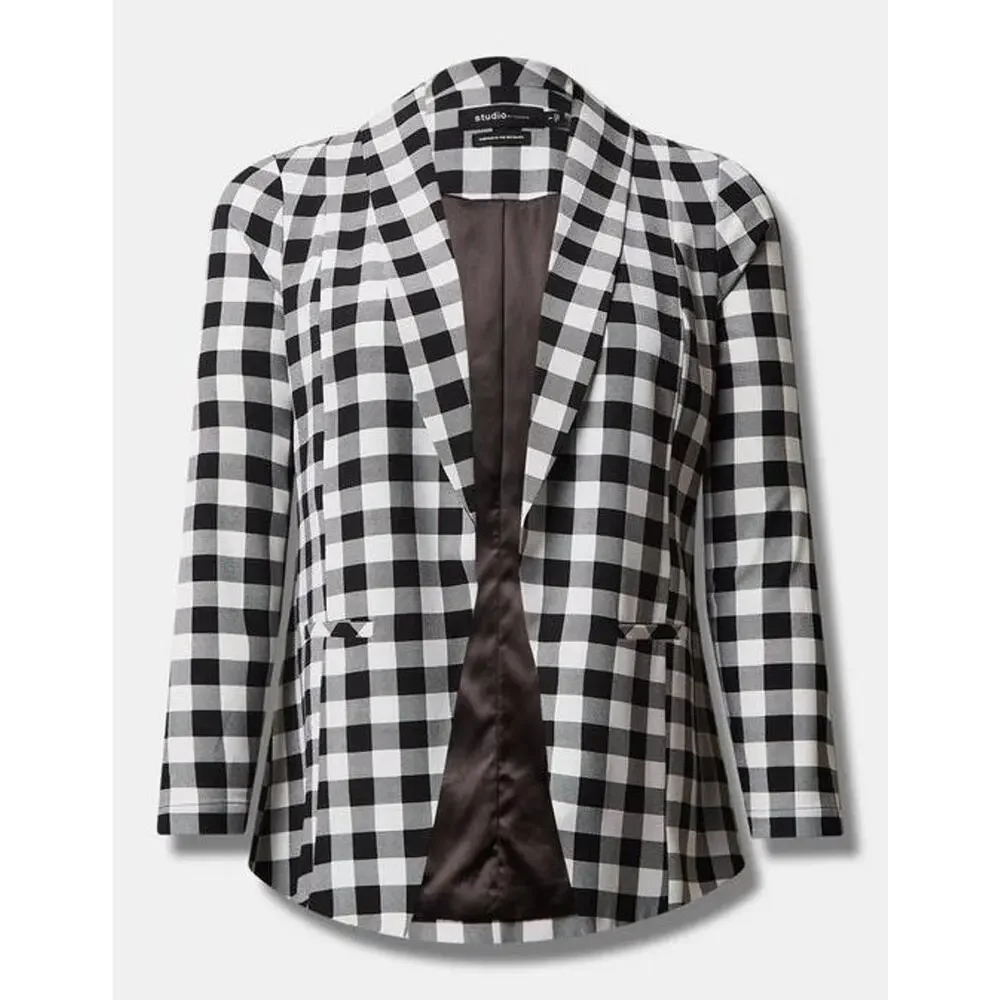 Torrid 5 (5X) Retro Gingham Black/White‎ Plaid Parker Studio Crepe Blazer Jacket